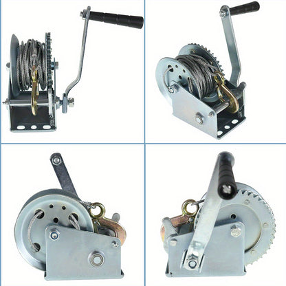 Heavy-Duty 544.31KG Hand Winch - High Carbon Steel, Silvery with 9.75meter Rope for ATVs, Trailers & Marine Use