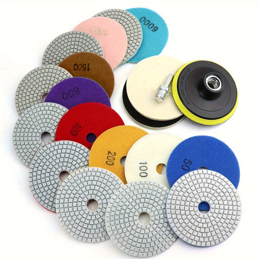 Diamond Grinding Discs Set of 12 - 4-Inch Wet/Dry Polishing Pads with 5/8" 11 Backing Pad for Drill, Grinders, And Polishers, Grit Material Type: Diamond, Backing Type: Polymer, Power Supply: Manual - Ideal for Concrete, Marb