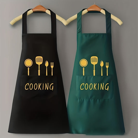 1pc & Kitchen Apron with Pockets, Adjustable Multi-Functional Design, 100% Polyester, Black & Green, Ideal for Coffee Bars & Restaurants, Durable & Easy to Clean, Apron
