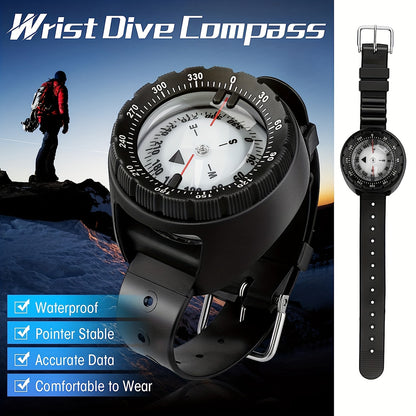 Compass, Professional Waterproof Wrist Compass With TPU Band, Luminous Compass For Outdoor Diving, Sailing, Hiking, Survival Emergency