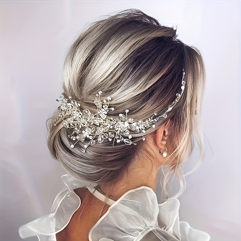 Elegant Bridal Headband with Crystal & Faux Pearl Accents - Hand-Washable, Fashionable Wedding Hair Accessory for Women