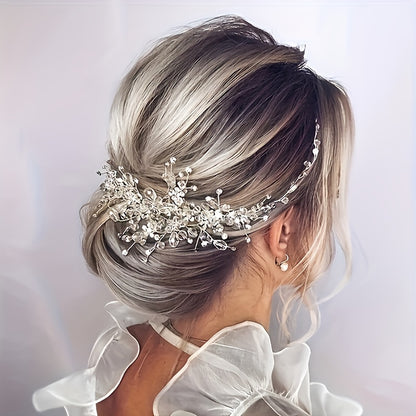 Elegant Bridal Headband with Crystal & Faux Pearl Accents - Hand-Washable, Fashionable Wedding Hair Accessory for Women