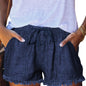 Women'S Casual Fashion Drawstring Elastic Waist Denim Shorts With Frayed Hem, Summer Comfort Fit Jean Shorts