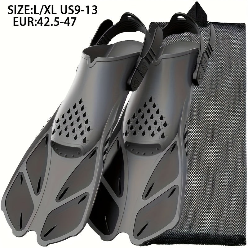 [Popular Choice] Qingsong Adjustable Snorkeling Fins with Buckles, Open Heel Design, Short Travel Swim Fins for Adults - Men and Women, Black
