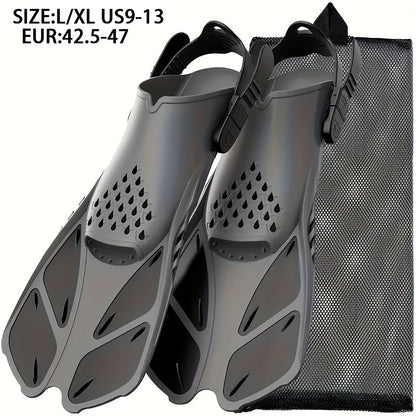 [Popular Choice] Qingsong Adjustable Snorkeling Fins with Buckles, Open Heel Design, Short Travel Swim Fins for Adults - Men and Women, Black
