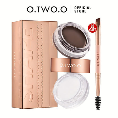 24-hour Waterproof O.TWO.O Eyebrow Cream and Wax - Natural, Long-lasting, Ultra Thin Slanted Brush for Precise Application, Concealer, and Shaping - Suitable for All Skin Types