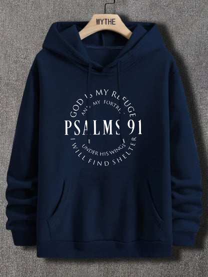Stylish Psalms 91 Graphic Hoodie - Soft, Comfy, Loose Fit with Kangaroo Pocket, Drawstring, and Trendy Design - Autumn Winter Essential for Men