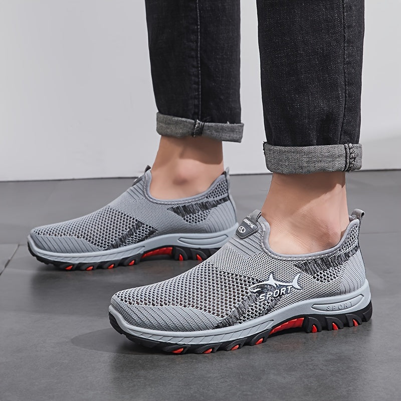 Men's Slip On Mesh Breathable Non Slip Sneakers, Durable Comfy For Spring Summer Outdoor Hiking Camping Climbing