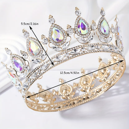 1pc Baroque Style Round Crown Princess Queen's Round Crown Bridal Wedding Birthday Hair Accessories, Retro Style