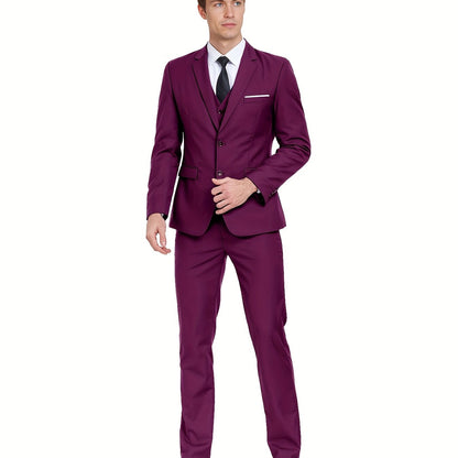 Men's Suits Set 3pcs Business Work Banquet Performance Travel Holiday Vacation Daily Birthday Gift Dress Tuxedo Jacket Coat Blazer Vest Pants Suit Set for Men Size XS-XXXL Wedding Season