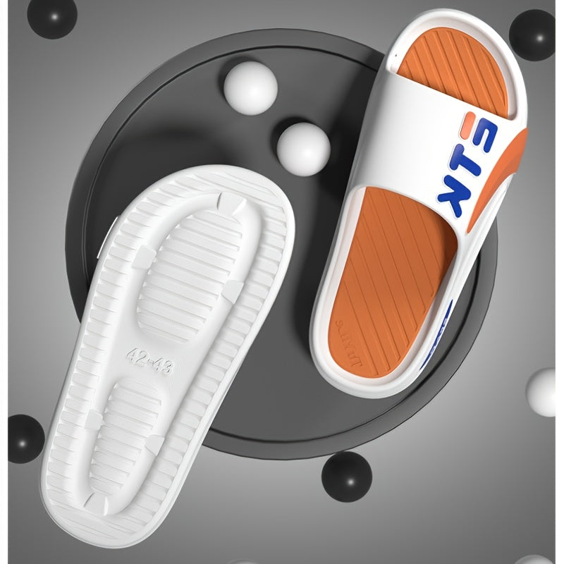 ETK Stylish Summer Slides - Comfortable Non-Slip, Odor-Resistant PVC Slippers for Beach, Pool & Outdoor Wear, Black & Green with White Strap, Trendy Sporty Design for All-Day Comfort, Poolside Slippers | Modern Casual Wear |