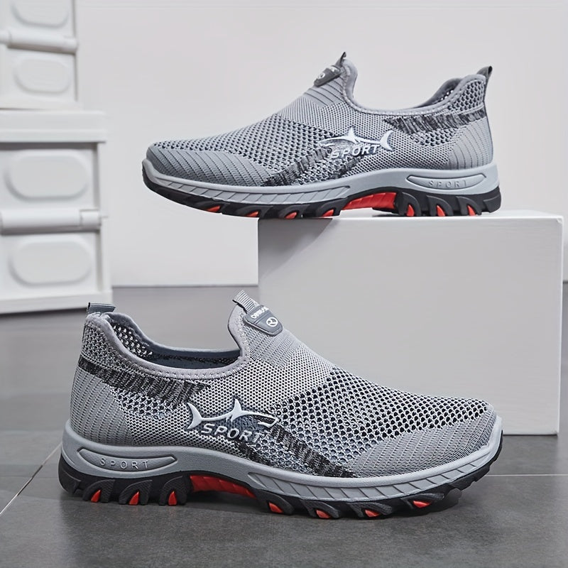 Men's Slip On Mesh Breathable Non Slip Sneakers, Durable Comfy For Spring Summer Outdoor Hiking Camping Climbing
