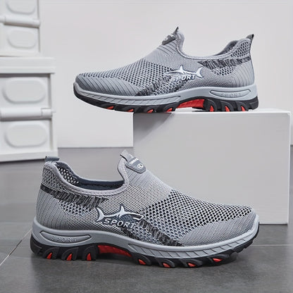 Men's Slip On Mesh Breathable Non Slip Sneakers, Durable Comfy For Spring Summer Outdoor Hiking Camping Climbing
