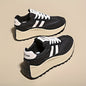 1 Pair Women'S Fashion Chunky Sneakers 2024, Striped Low Top Lace-Up Sports Shoes, All-Season Lightweight Casual Athletic Footwear with Plain Toe, Fabric Upper & Inner, PVC Sole, No-Print Design