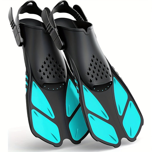 [Popular Choice] Qingsong Adjustable Snorkeling Fins with Buckles, Open Heel Design, Short Travel Swim Fins for Adults - Men and Women, Black