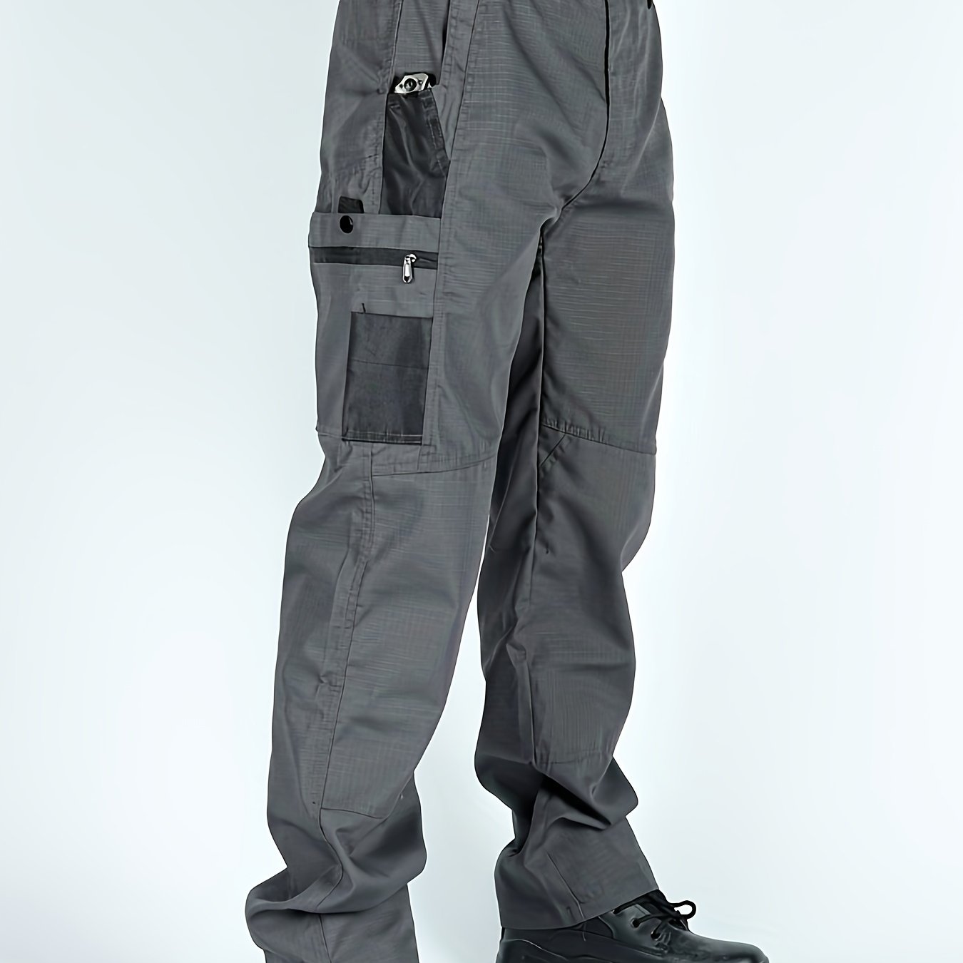 Men's Tactical Pants, Wear-Resistant Combat Training Multi-Pocket Water-Repellent Outdoor Pants, Polyester, Solid Color