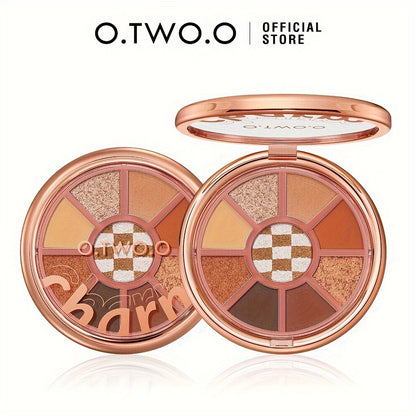 O.TWO.O Velvet Smooth Eyeshadow Palette - 9 Vibrant Colors, Matte & Shimmer Finish, Long-Lasting High Pigment Makeup with Rose Golden Compact, Perfect for Valentine’s Day or Everyday Glam