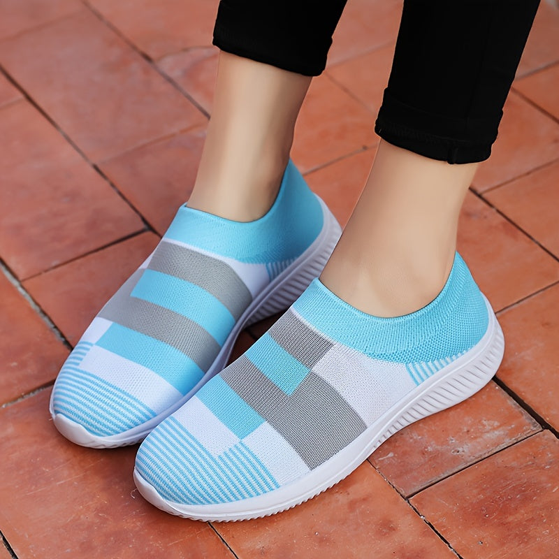 Women's Breathable Knit Sneakers, Casual Slip On Outdoor Shoes, Comfortable Low Top Shoes