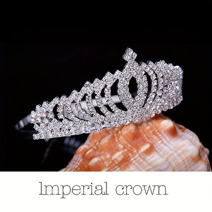 Royal Princess Tiara Headband, Full Rhinestone Crown with Comb, Bridal Wedding Birthday Banquet Hair Accessory, Fashionable Princess Style, 4.92x1.77 inches, Women's Special Occasion Jewelry Accessory Wedding & Birthday Celeb