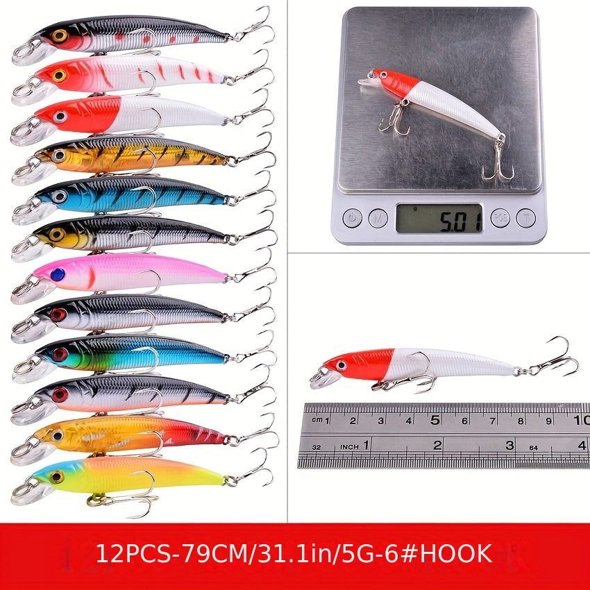 56pcs Premium Minnow Fishing Lures Kit - Hard Bait Plastic Tackle Crank Baits for Freshwater and Saltwater Fishing - Lifelike Design for Increased Catch Rates