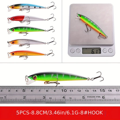 56pcs Premium Minnow Fishing Lures Kit - Hard Bait Plastic Tackle Crank Baits for Freshwater and Saltwater Fishing - Lifelike Design for Increased Catch Rates