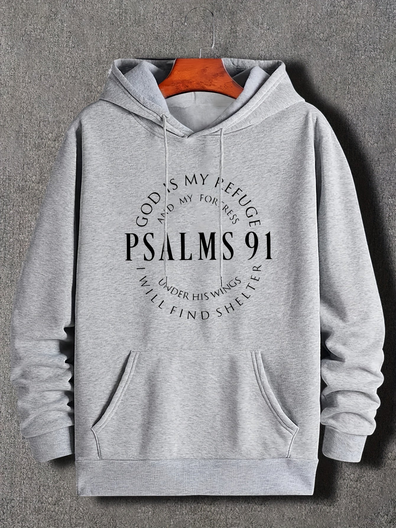 Stylish Psalms 91 Graphic Hoodie - Soft, Comfy, Loose Fit with Kangaroo Pocket, Drawstring, and Trendy Design - Autumn Winter Essential for Men