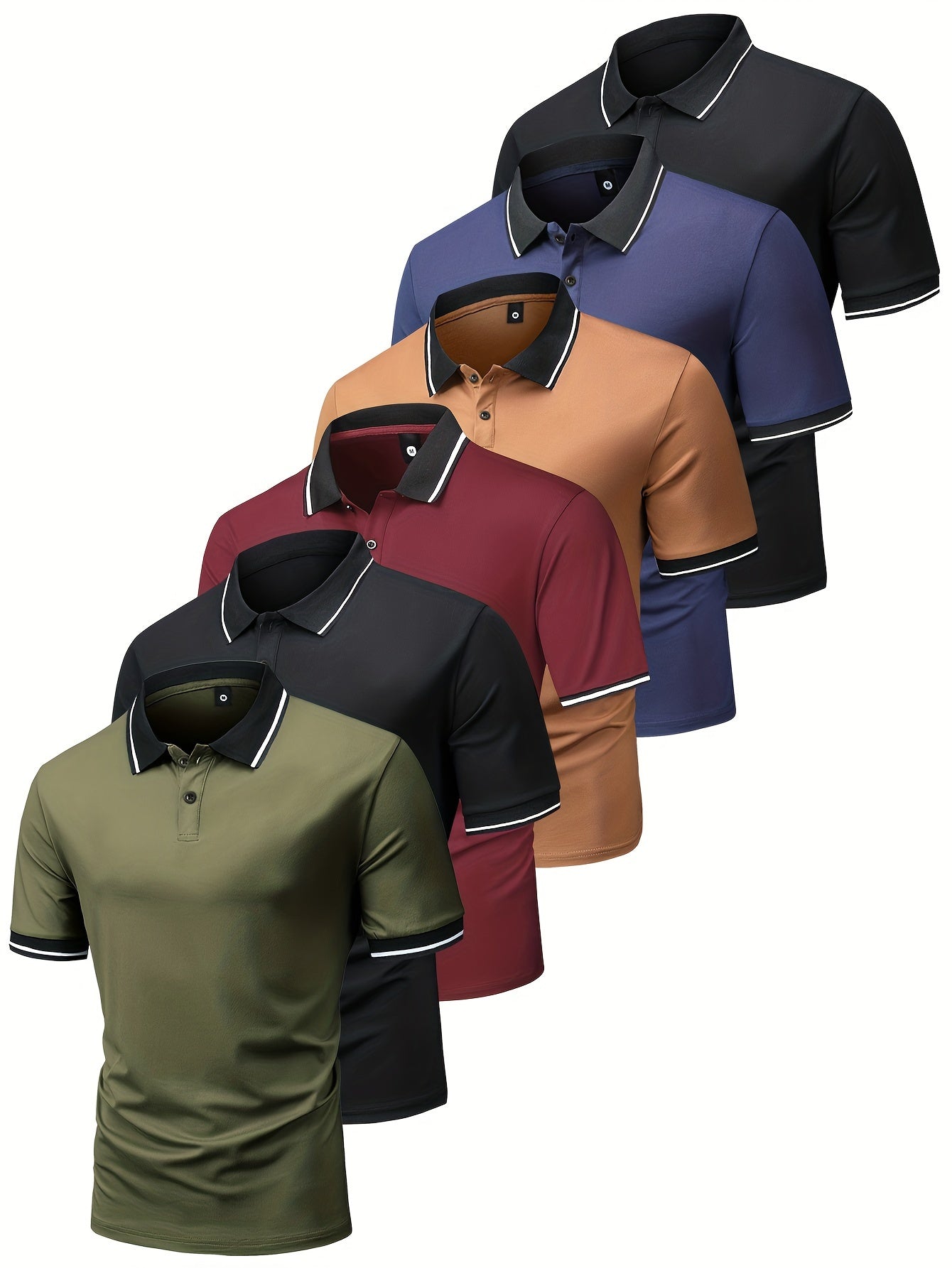 6pcs Short Sleeve Men's Fashionable Lapel Golf T-shirt, Suitable for Tennis and Commercial Entertainment, Ideal Gift