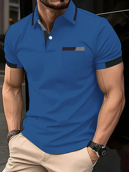 Elegant Men's Color Block Shirt - Casual & Stylish, Short Sleeve, Button Detail, Perfect for Home or Out