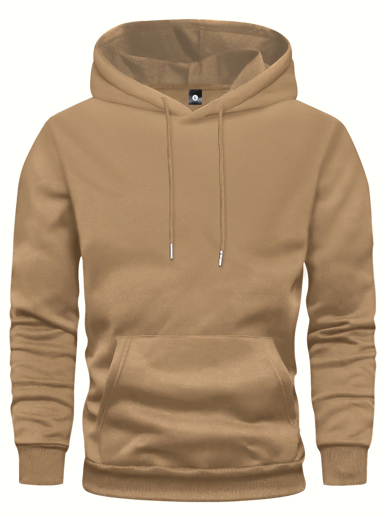 5pcs Men's Long Sleeve Hoodies, Solid Color Polyester Pullovers with Drawstring and Kangaroo Pocket, Casual Sports Jogging Tops for Spring/Fall - Regular Fit Knit Fabric Hooded Sweatshirts