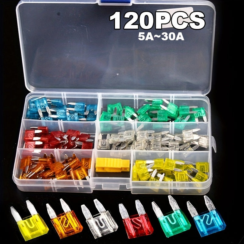 120PCS Assorted Mini Blade Fuses Set, Car Fuse Assortment Kit with Storage Box, Aluminum Material, Compatible with Various Vehicles - 5A to 30A Auto Fuses for Electrical Protection