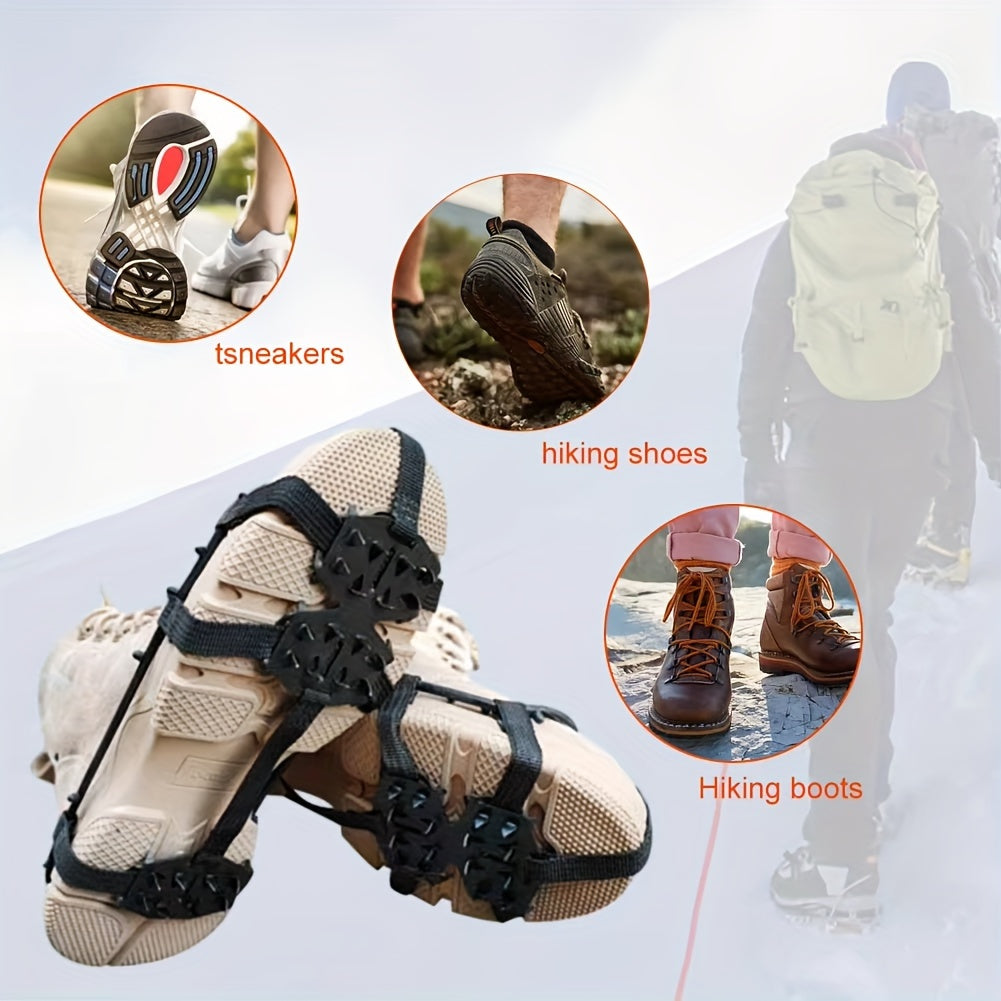 24-Tooth Anti-Slip Crampons for Shoes - Ice & Snow Grips with Steel Studs, Perfect for Hiking, Climbing, Walking, Running & Hunting, Shoe Cover, Ice Sports, Fish