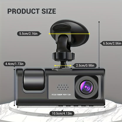 Vavupo 1080P Triple Dash Cam for Cars - Front, Inside & Rear View with IR Night Vision, Loop Recording, Wide Angle Lens, and 5.08cm IPS Display