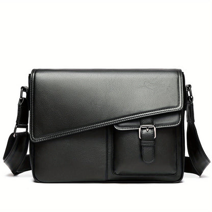 Genuine Leather Unisex Crossbody Messenger Bag - Sleek Minimalist Design with Adjustable Strap, Multiple Compartments & Metal Hardware, Black for Men & Women, Casual & Professional Use, Versatile Travel Purse | Korean Fashion
