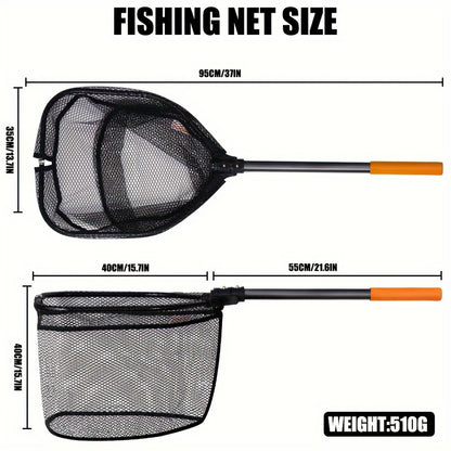 SAMOLLA Extra-Large Folding Fishing Net - Durable Aluminum Alloy, Quick-Dry Rubber Coating, 95cm Length for Sea & Fly Fishing