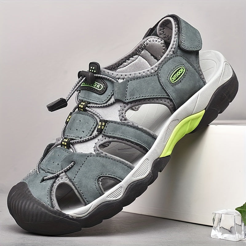 Sandals Men's Outdoor Leather Non-slip Casual Shoes Men's Head Layer Cowhide Summer Baotou Breathable Soft Bottom Beach Shoes Men