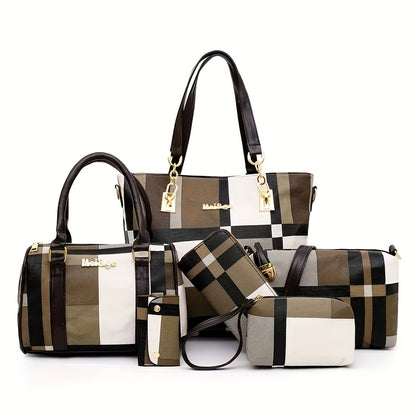 6pcs Womens Handbags Tote Bags Shoulder Bag Leather Purses Satchel Bag Top-Handle Handbag Crossbody Bag Wallet Clutch