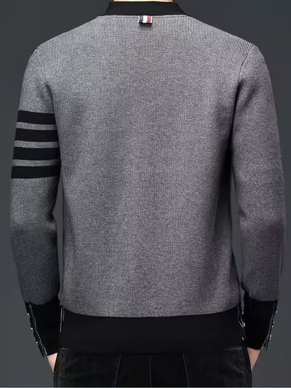 Men's New Stylish Cardigan Sweater. Autumn Patchwork Color, With A Sense Of High Class And Trendy. Loose Fit Knitted Jacket.