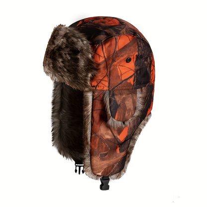 Camouflage Winter Trapper Hat Unisex Coldproof Fleece Ear Flap Hats Outdoor Hunting Hiking Bomber Hat For Women & Men