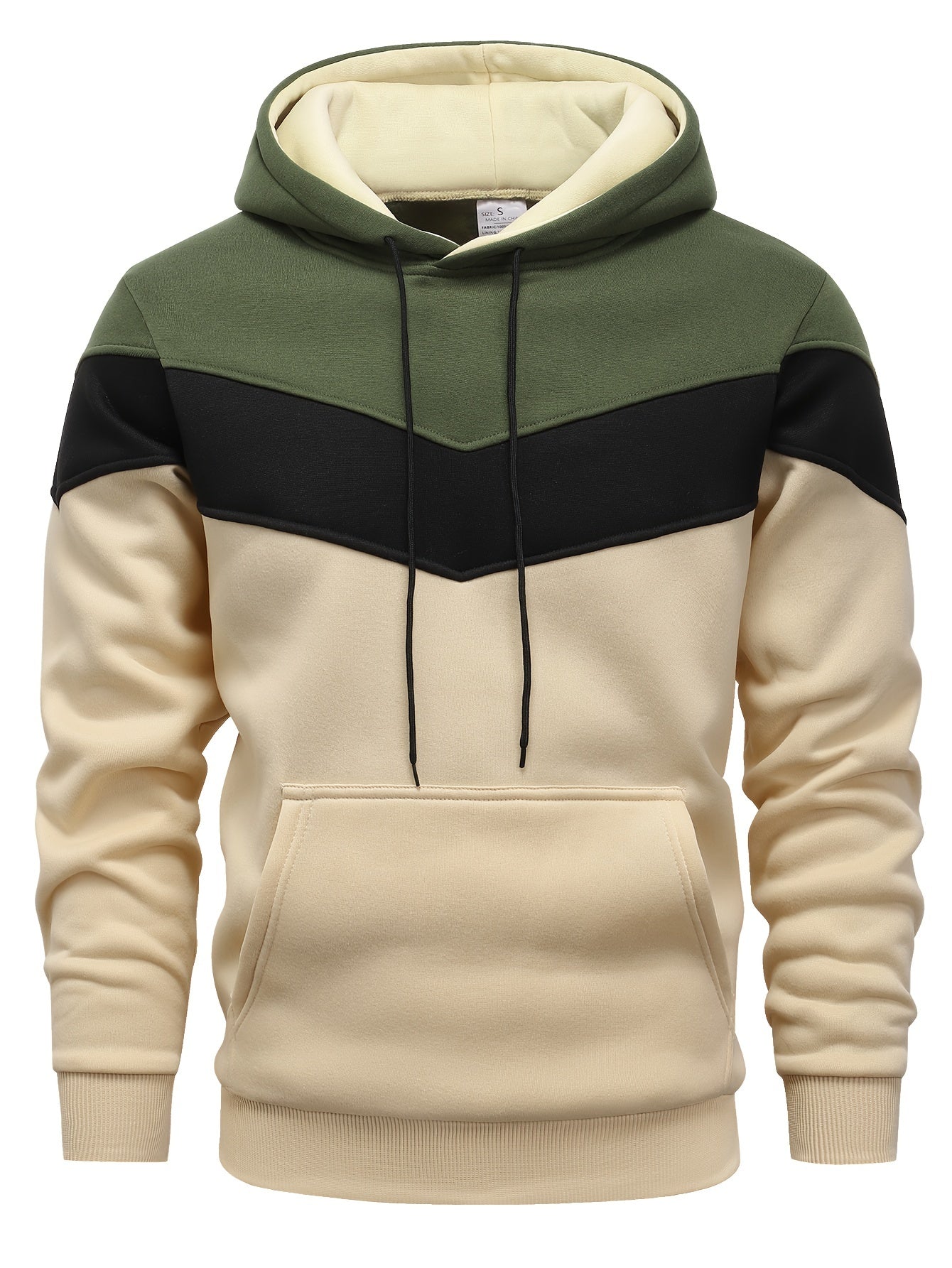 Mens Color Block Hooded Pullover Hoodie - Soft Slight Stretch Polyester Fabric, Long Sleeve, Regular Fit, Contrast Collar, Kangaroo Pocket, Hand Wash Only - Perfect Winter and Fall Streetwear Gift for Him