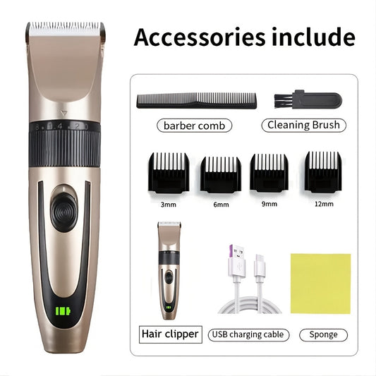 USB Rechargeable Hair Clippers for Men, Cordless Electric Haircutting & Grooming Kit, ABS Body, with 400mAh Lithium Battery, 3mm-12mm Guide Combs, Barber Comb, Cleaning Brush, Hair Clipper, for Salon & Home Use