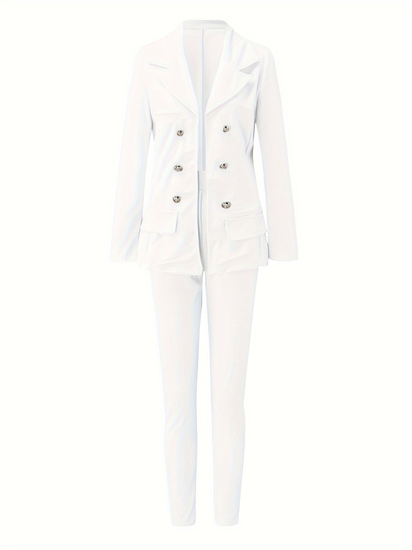 Business Casual Two-piece Set, Double-breasted Lapel Blazer & Slim Pants Outfits, Women'S Clothing