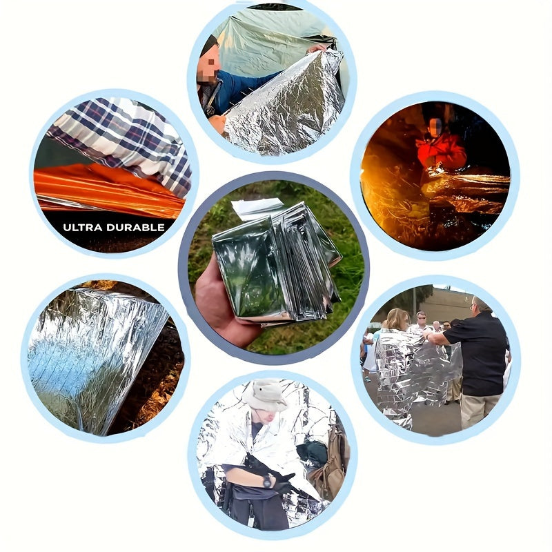 4-Pack Emergency Mylar Thermal Blankets - Durable PET Material, Heat Retention, Survival Space Blankets for Outdoor Adventures, Natural Disasters, First Aid Rescue, Waterproof, Reflective Safety Gear