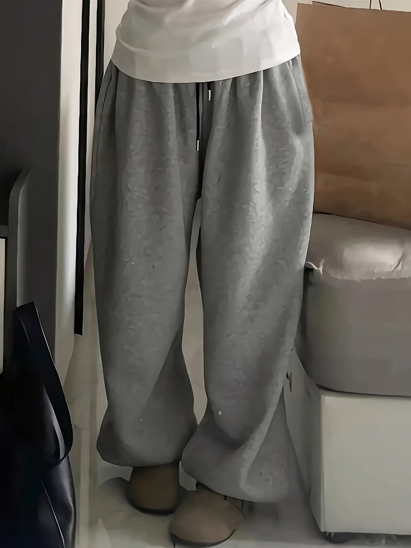 Women's Ultra-Comfy Drawstring Joggers - Casual, Loose Fit, Polyester Sweatpants in Light Gray, Machine Washable, Perfect for All Seasons
