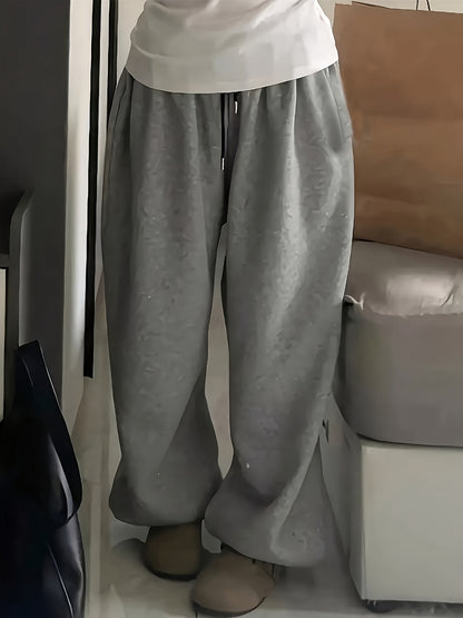Women's Ultra-Comfy Drawstring Joggers - Casual, Loose Fit, Polyester Sweatpants in Light Gray, Machine Washable, Perfect for All Seasons