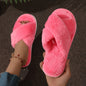 Cozy Crisscross Band Plush Indoor Slippers, Soft Sole Fuzzy Shoes, Non Slip Home Floor Slippers with Leopard Print