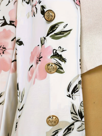 Elegant Two-piece Set, Fashionable Double Breasted Lapel Suit Jacket And High Waisted Floral Print Mini Skirt, New Women's Set