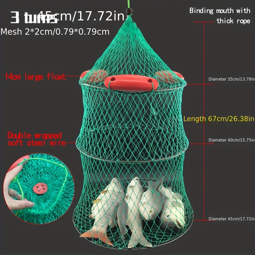 1pc Floating Fish Protection Net, Quick-drying Folding Fish Cage, Bold Braided Fish Basket For Sea Fishing