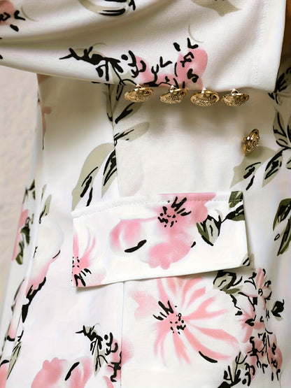 Elegant Two-piece Set, Fashionable Double Breasted Lapel Suit Jacket And High Waisted Floral Print Mini Skirt, New Women's Set
