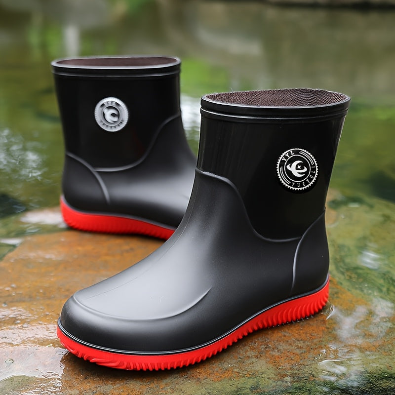 Men's All-Season Waterproof Rain Boots - Slip-On, Durable PVC & Rubber Sole for Fishing, Kitchen Work & Outdoor Activities