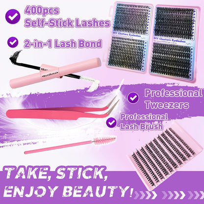 200/800pcs DIY Eyelash Extension Kit Individual Lashes Cluster, 9-16mm Mix 30D 40D 50D 60D with Lash Bond and Tweezers for Beginners, Exquisite gift set Beautiful gift, New Year gift